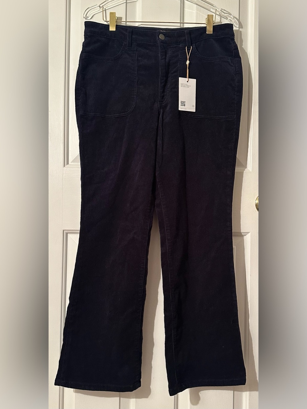 QUINCE 12 ORGANIC Cotton Capsule Minimalist Stretch Corduroy Flare Pants NAVY